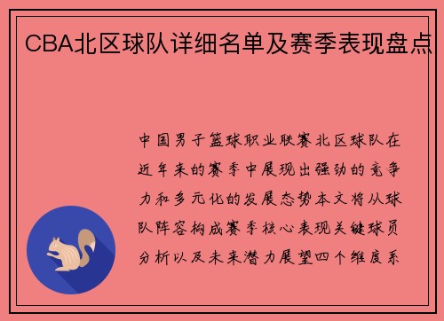 CBA北区球队详细名单及赛季表现盘点